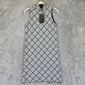 Zara Knit Dress Womens Small Black White Geometric Sleeveless High Neck New